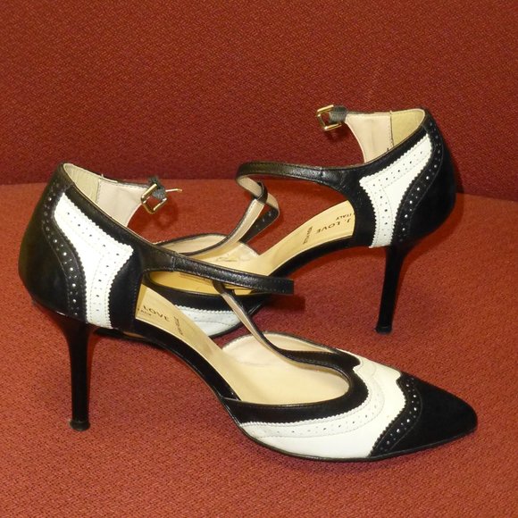 High Hill Oxford Leather Shoes Black & White - Picture 4 of 7